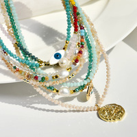 Nouveauté Boho cristal perlé mauvais yeux collier coloré assortiment de perles de verre turc mauvais yeux colliers pour femmes bijoux