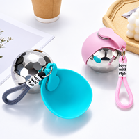 Bouteille d'eau portable 2-en-1 pour chien, 10 oz, en acier inoxydable 304, avec bol surélevé pliable en silicone et couvercle à sangle pour la promenade en extérieur