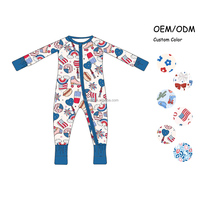 Vente en gros 4 juillet Vêtements de nuit en bambou pour bébé Combinaison à pieds pour nouveau-né à quantité minimale de commande basse Pyjamas pour enfants à fermeture éclair réversible