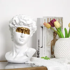 Redeco New Classic Greek Figure Head Statue Art White Craft Resin David Head Statues For Home Office Tabletop Decor