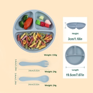 Nouvel ensemble de vaisselle pour bébé en silicone 3 pièces, silicone de qualité alimentaire sans BPA, ensemble de dîner pour enfants, vaisselle pour bébé - Product Image 2