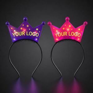 Custom Logo LED Crown Headband <b>3</b> LEDs Celebrate Cutout Glowing Hairband Non Slip Comb Teeth for Party Supplies Wholesale OEM - Product Image 1