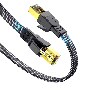 Factory Custom Cat8 Flat Ethernet <b>Cable</b> 30AWG SFTP Shield Nylon Braided <b>RJ45</b> Patch Cord 40Gbps 2000MHz High Speed Network <b>Cable</b> - Product Image 1