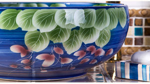 Lavabo de salle de bain européen en émail rétro coloré Lavabo en céramique à motif d'art Jingdezhen - Product Image 6