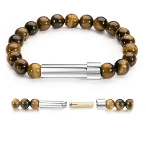 Tubo de mensaje de acero inoxidable Pulseras de deseos Estiramiento Piedra natural Mensaje Pulseras secretas amante familia amistad Regalo Yoga