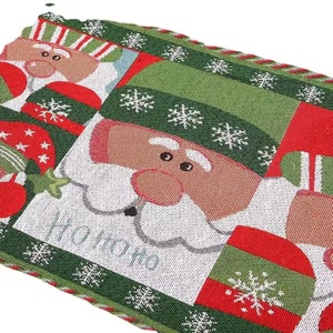 YY European and American Christmas Decorations Knitted Cloth Table Flag Cotton and <b>Linen</b> Knitted Embroidered Tassel Tablecloth - Product Image 3