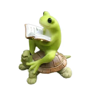 Minifiguras de resina Z11165A para decoración de jardín, ranas con estatua de tortuga, realismo, figura de Animal