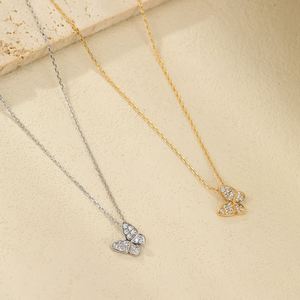 สร้อยคอจี้ผีเสื้อประดับเพชร CZ เงินแท้ S925 ชุบทอง 14K ดีไซน์ทันสมัย สำหรับผู้หญิง รับผลิตแบบ OEM ODM - Product Image 2