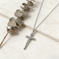 Collier Croix de Jésus en Acier Inoxydable Personnalisé de Luxe, Pendentif Hypoallergénique Étanche, Ne Se Décolore Jamais, Bijou Chrétien Tendance Unisexe