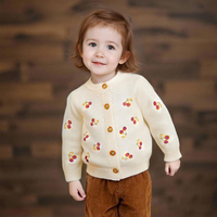 Cardigan pour bébé fille en coton 100% tricoté à la main Hongbo, broderie florale, pull en tricot pour enfants, doublure en laine chaude, marque privée, 2-14 ans