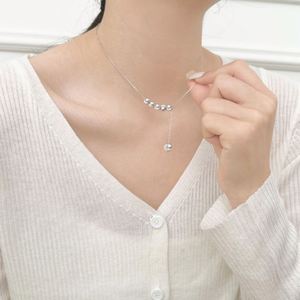 Dylam Fashion Women Jewelry Manufacturer 925 Silver Link Chain Bright Surface <b>Beads</b> Pendant Necklace for Women Girls Lady Daily - Product Image 3