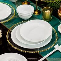 Service de table en porcelaine fine blanc pur de luxe pour la maison et l'hôtellerie, compatible lave-vaisselle/micro-ondes/four