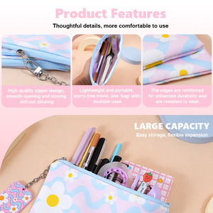 Estuche <span class=keywords><strong>para</strong></span> lápices cuadrado con diseño de margarita, diseño de ondas azul y rosa, bolsa de papelería con cremallera - Product Image 5