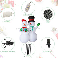 Décoration de Noël gonflable en polyester écologique LED de 7 pieds pour l'extérieur, couple de bonhommes de neige, alimentation électrique DC, indice de protection IP44, jardin, cour