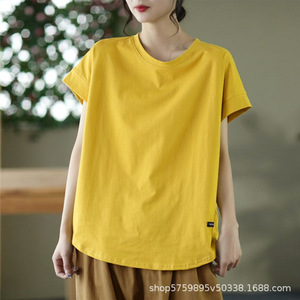 Women's Round Neck Short Sleeve Solid Color T-Shirt Military Green Casual Jersey Fabric - Product Image 5
