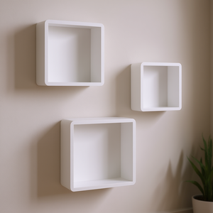 Estantes de pared de MDF blanco, juego de 3 (pequeños, medianos y grandes) para exhibición y almacenamiento en el hogar u oficina, diseño minimalista - Product Image 2