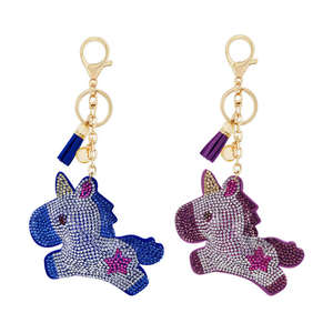 حار بيع حار بيع لطيف ميدالية/ حلقة مفاتيح على شكل حيوانات يونيكورن الحصان الجلود شرابة سلسلة مفاتيح بلينغ بلينغ كامل الكريستال المفاتيح - Product Image 4