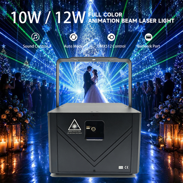 RGB Animation Laser Light 10W Projector ILDA DMX512 3D Scanner DJ Disco Wedding Bar Club Party for IP33 Stage Lighting