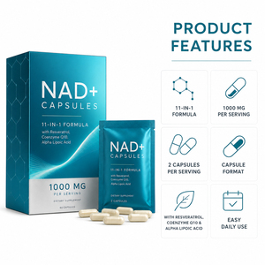 Compléments alimentaires certifiés NAD Plus personnalisés, 1000 mg, 60 portions, 30 sachets, sans gluten, végétaliens, antioxydants, améliorent l'immunité - Product Image 2