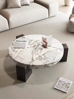 Table basse italienne de luxe moderne en bois ronde avec dessus en marbre naturel