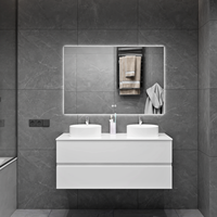 Meuble moderne de luxe pour hôtel Meuble de salle de bain suspendu avec miroir et double vasque en MDF et carcasse en acier inoxydable