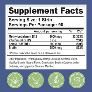 Suplemento Dietético Vegano Sin Gluten con Vitamina B12 para Adultos, OEM/ODM, para el Control de Energía y la Salud Inmunológica, Tiras Orales de Disolución Rápida - Product Image 5