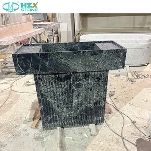 HZX Natural Alpes Verde Mármore Verde Pia Do Banheiro Handmade Navio Vanity <span class=keywords><strong>Basin</strong></span> Lavatório De Pedra Ecológico - Product Image 4