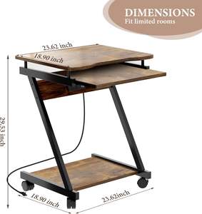 Escritorio compacto en forma de Z para oficina en casa con toma de corriente Estación de trabajo de computadora pequeña para estudio en casa con ruedas de bandeja para teclado - Product Image 2