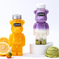 Bouteille de thé au lait en PET jetable de 500 ml en forme d'ours avec bouchon en aluminium, logo personnalisé pour jus, eau minérale et boissons froides