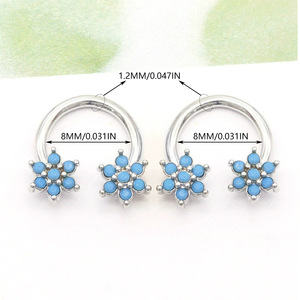 Anneau de nez en acier inoxydable en forme de fleur, anneau en C, anneau de septum fer à cheval avec incrustation de zircon pour piercing, bijou cadeau - Product Image 2