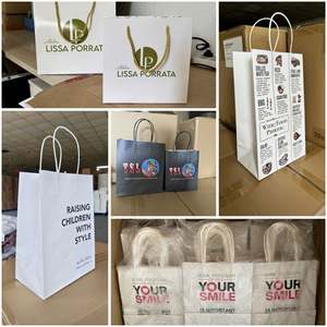 Sacs en papier kraft brun de luxe avec poignée pour aliments, emballage de magasin écologique, logo promotionnel de Noël - Product Image 3