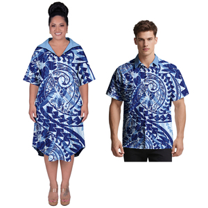 Conjunto de Pareja Personalizado para Fiesta o Baile de Graduación, Vestido Elegante para Mujer con Estampado de Hibisco Hawaiano, Camisas con Bolsillo para Hombre, Traje de Pareja Polinesio para la Playa - Product Image 5