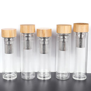 زجاجة شاي زجاجية معزولة للسفر بغطاء من الخيزران، كوب شاي زجاجي مزدوج الجدار مع مصفاة طويلة من الفولاذ المقاوم للصدأ سعة 400 مل - Product Image 2