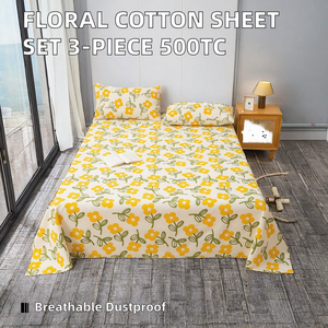 Modern Simple Eco-Friendly Floral Printed 100% Cotton Flat <b>Bed</b> Sheet Pillowcase 3-Piece <b>Set</b> Anti-static Dust-Proof Breathable - Product Image 2