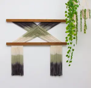 Boho style tie dye tapestry factory customization large macrame shelf green gradient color oversized macrame wall hanging