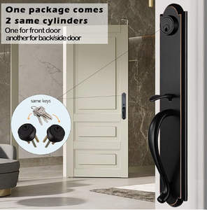 Juego de manija de puerta doble delantera para puerta delantera exterior Acabado en <span class=keywords><strong>bronce</strong></span> <span class=keywords><strong>envejecido</strong></span> Manija de entrada con llave y juego de manija ficticia - Product Image 3