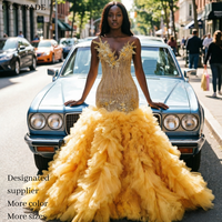 Robe de soirée sirène personnalisée Ocstrade avec appliques dorées et perles, jupe en tulle jaune à volants ornée de strass, robes de bal formelles de luxe 2026