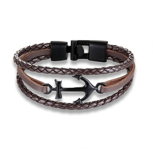 Silver Plated Anchor Wrap <b>Bracelet</b> Unisex Braided PU Leather Classic Fashion Jewelry Gift For Men Women - Product Image 2