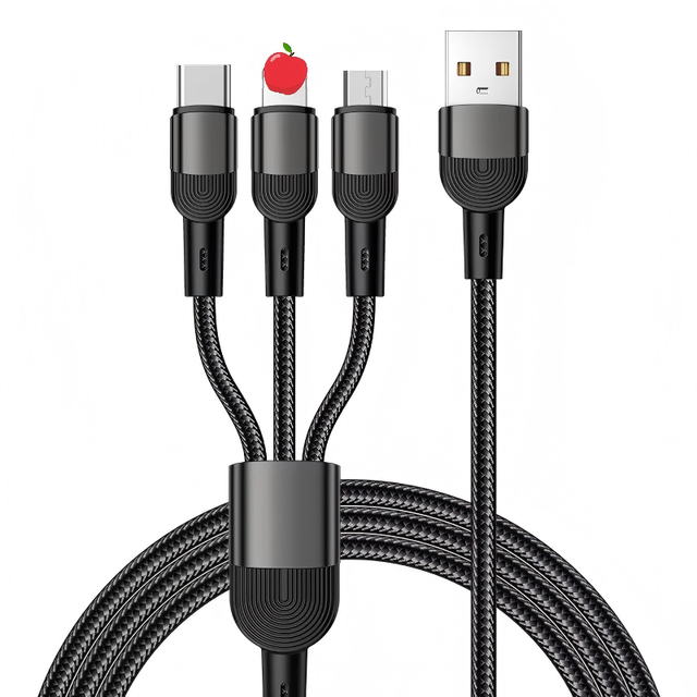 Custom Logo 100W PD 3 in 1 Nylon Braiding USB Cable 5A Fast Charging Type-C Micro Data Lead for Wholesale