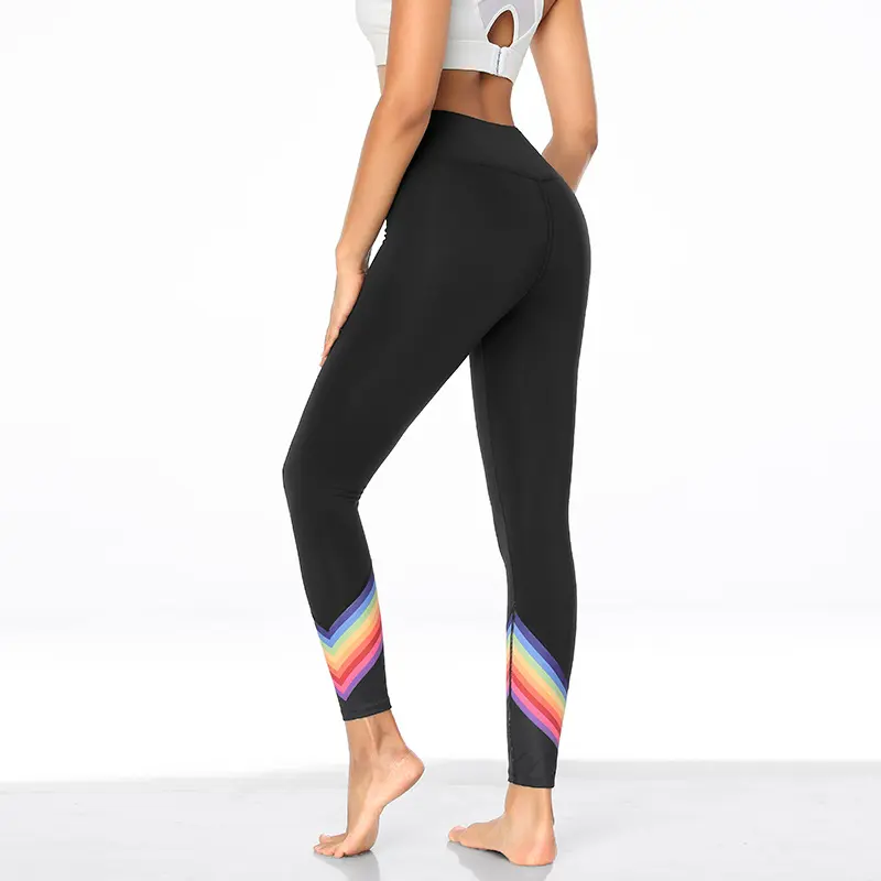New Rainbow Print Colored Sports Gym Running Printing Tight Yoga Pants Leggings Women