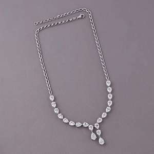 Collar de Diamantes de Corte Pera de Lujo, Cadena de Latón Chapada en Oro Blanco/Amarillo/Rosa de 18 Quilates, Elegante Colgante de Joyería - Product Image 3