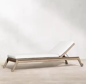أثاث مستعمل لحمام السباحة فاخر لجميع الأجواء وشمسية خشبية تستخدم في الشاطئ سرير استراحة في الهواء الطلق من خشب الساج كرسي استراحة