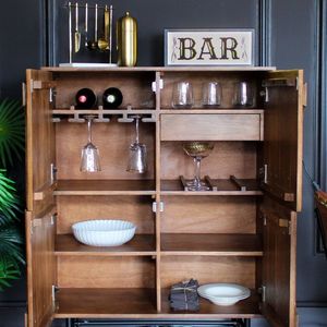 Bar Kitchen <b>Dining</b> <b>Room</b> Cafe Hotel Use Durable Mango Wood Bar <b>Cabinet</b> with 4 Doors Solid Hardwood <b>Storage</b> Furniture for Home - Product Image 2