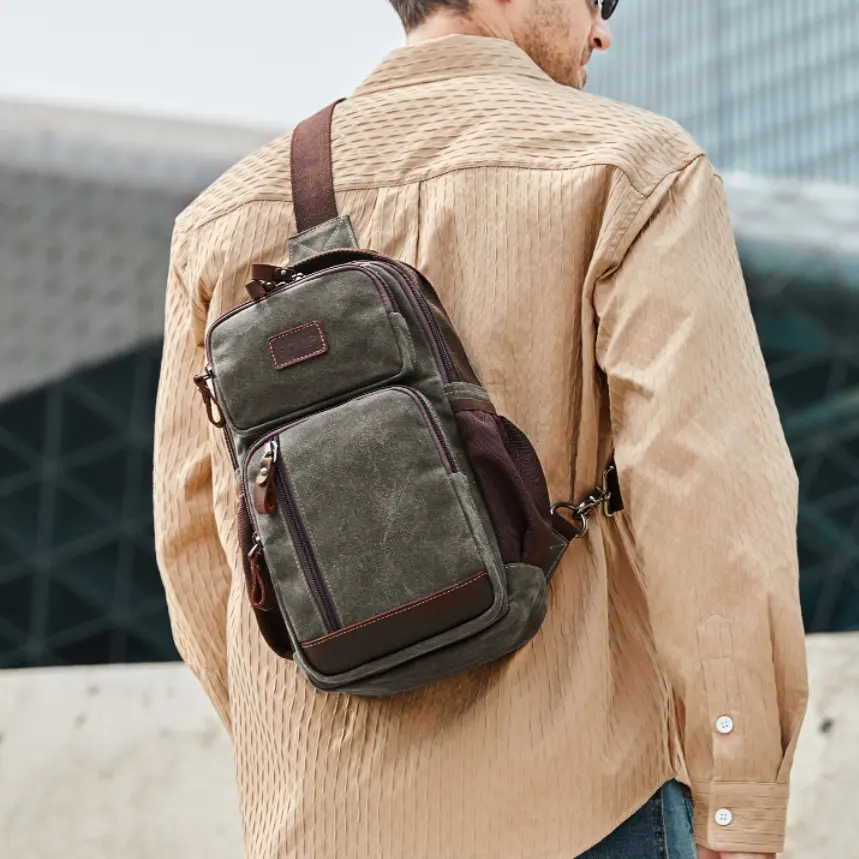 Nerlion OEM ODM rahat tuval açık yürüyüş klasik dayanıklı özel tasarımcı tek kollu çanta erkekler çapraz vücut omuzdan askili çanta