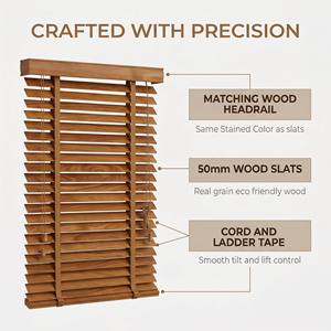 Tende Veneziane in <span class=keywords><strong>Legno</strong></span> con Lamelle da 50mm in Paulownia Tinta, Sistema a Corda, Protezione UV, Controllo Luce Integrato, Misura Personalizzata, Orizzontali - Product Image 4