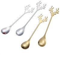Cuillère en acier inoxydable tête de renne de Noël transfrontalière - Nouvelle cuillère à dessert créative de style chinois pour mélanger, idéale comme cadeau