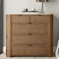 MYHOME 2025 Meuble de chambre à coucher moderne de luxe antique à 5 tiroirs en bois de chêne massif avec dessus en travertin pour le salon