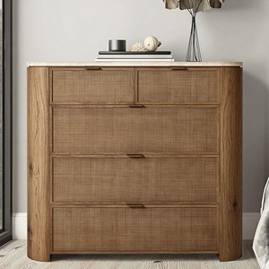 MYHOME 2025 Meuble de chambre à coucher moderne de luxe antique à <span class=keywords><strong>5</strong></span> <span class=keywords><strong>tiroirs</strong></span> en bois de chêne massif avec dessus en travertin pour le salon - Product Image 1