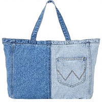 Sac fourre-tout à bandoulière en jean de style designer pour femme, couleur unie, fermeture éclair, avec compartiments de rangement, idéal pour le shopping, toutes saisons, avec logo brodé