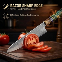 Couteau de Chef Kiritssuke à Lame Entière de 8 Pouces, Lame en Acier Damas à Tête en T, Accessoire de Cuisine Professionnel, Manche en Résine, Outil Cadeau